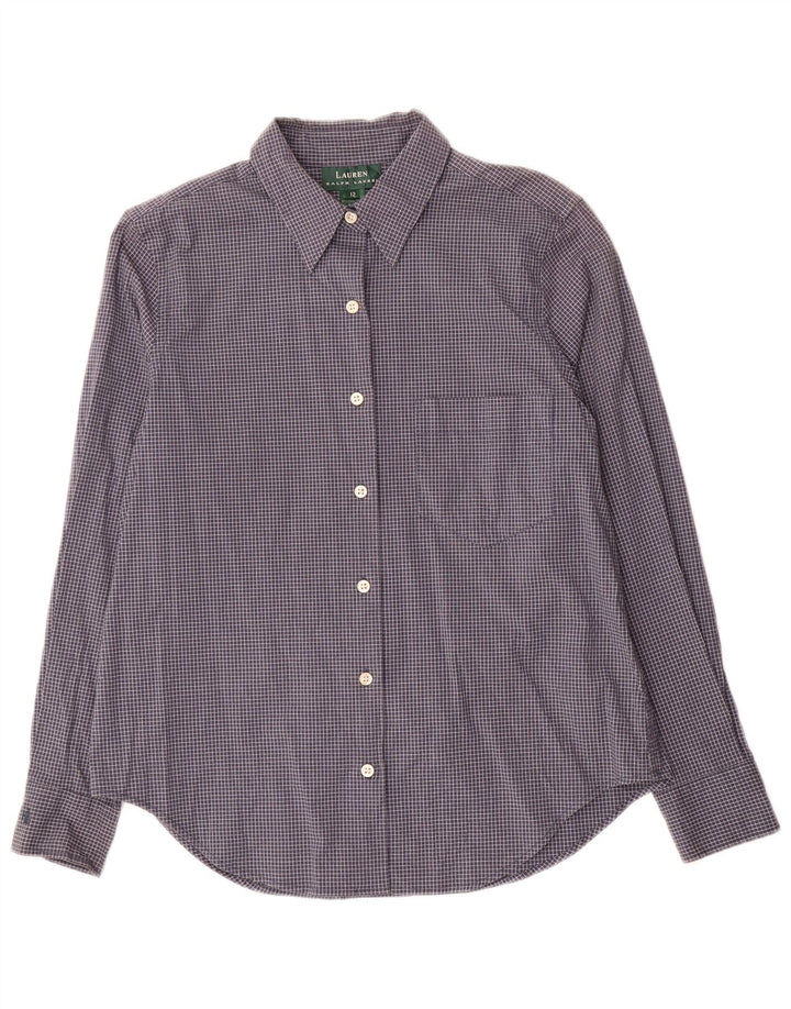 Camisa feminina Ralph Lauren EUA 12 grande algodão xadrez azul marinho