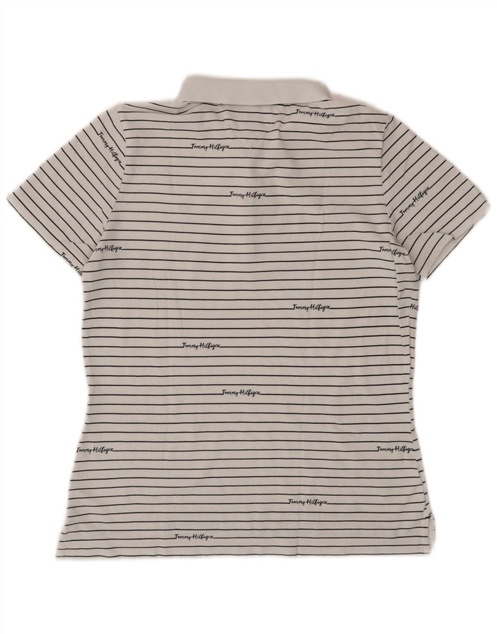 Camisa polo feminina TOMMY HILFIGER UK 14 médio listrado branco