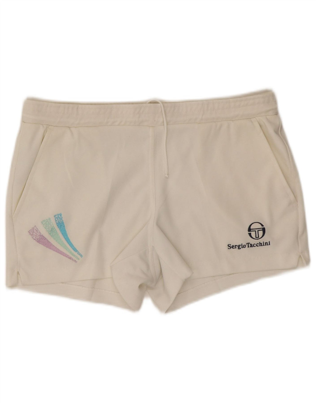 Shorts esportivos femininos Sergio Tacchini IT 50 XL poliéster branco