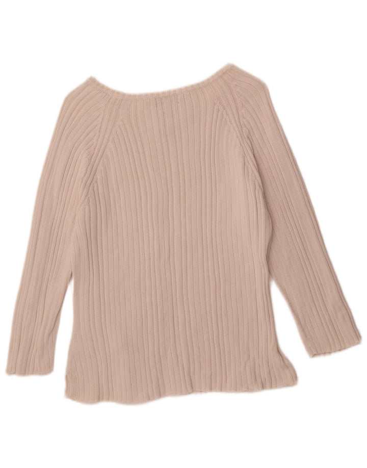 LANDS END Suéter feminino com decote em V 10-11 anos médio algodão off white