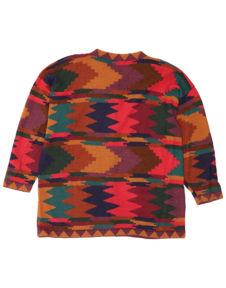 Suéter Cardigan Feminino Vintage Reino Unido 14 Médio Multicolorido Geométrico