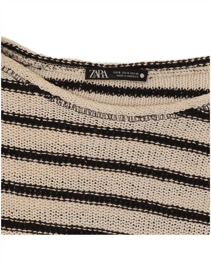 Zara Womens Oversized Crop Top UK 10 Pequeno Listrado Branco