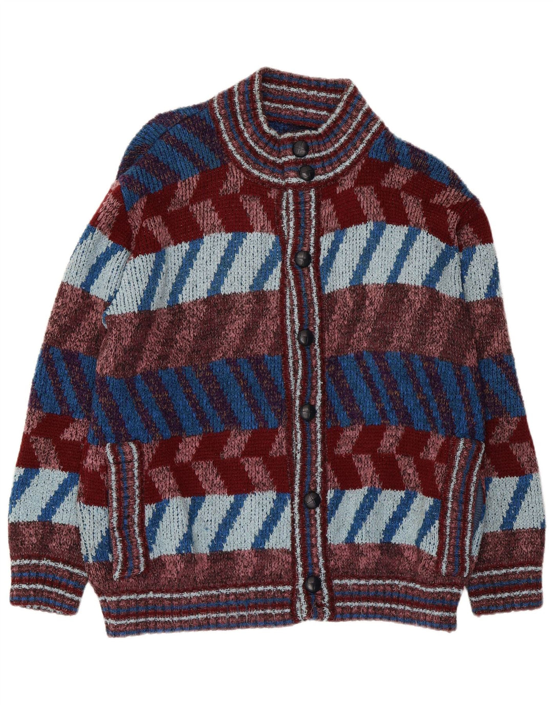 Suéter cardigã masculino vintage grande geométrico multicolorido