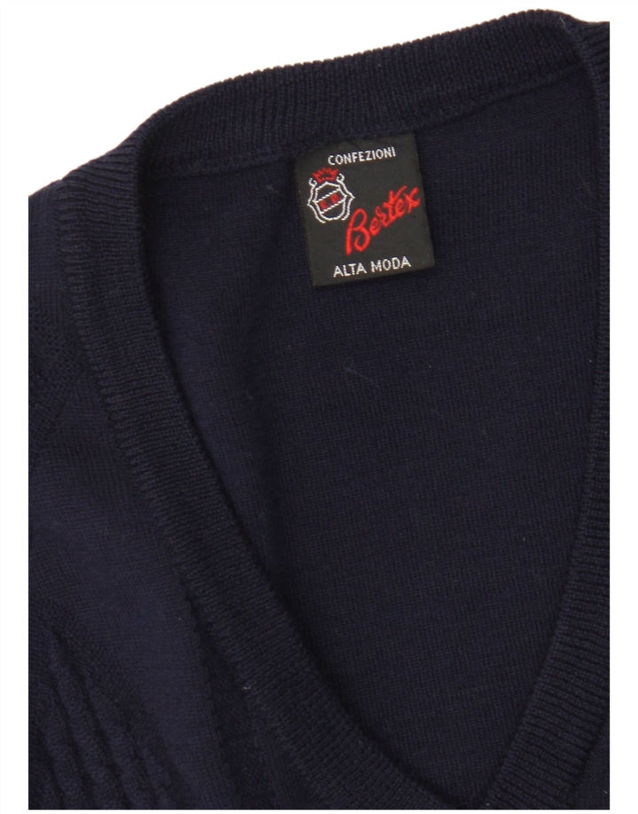 Colete vintage masculino regata médio azul marinho lã virgem Argyle/diamante