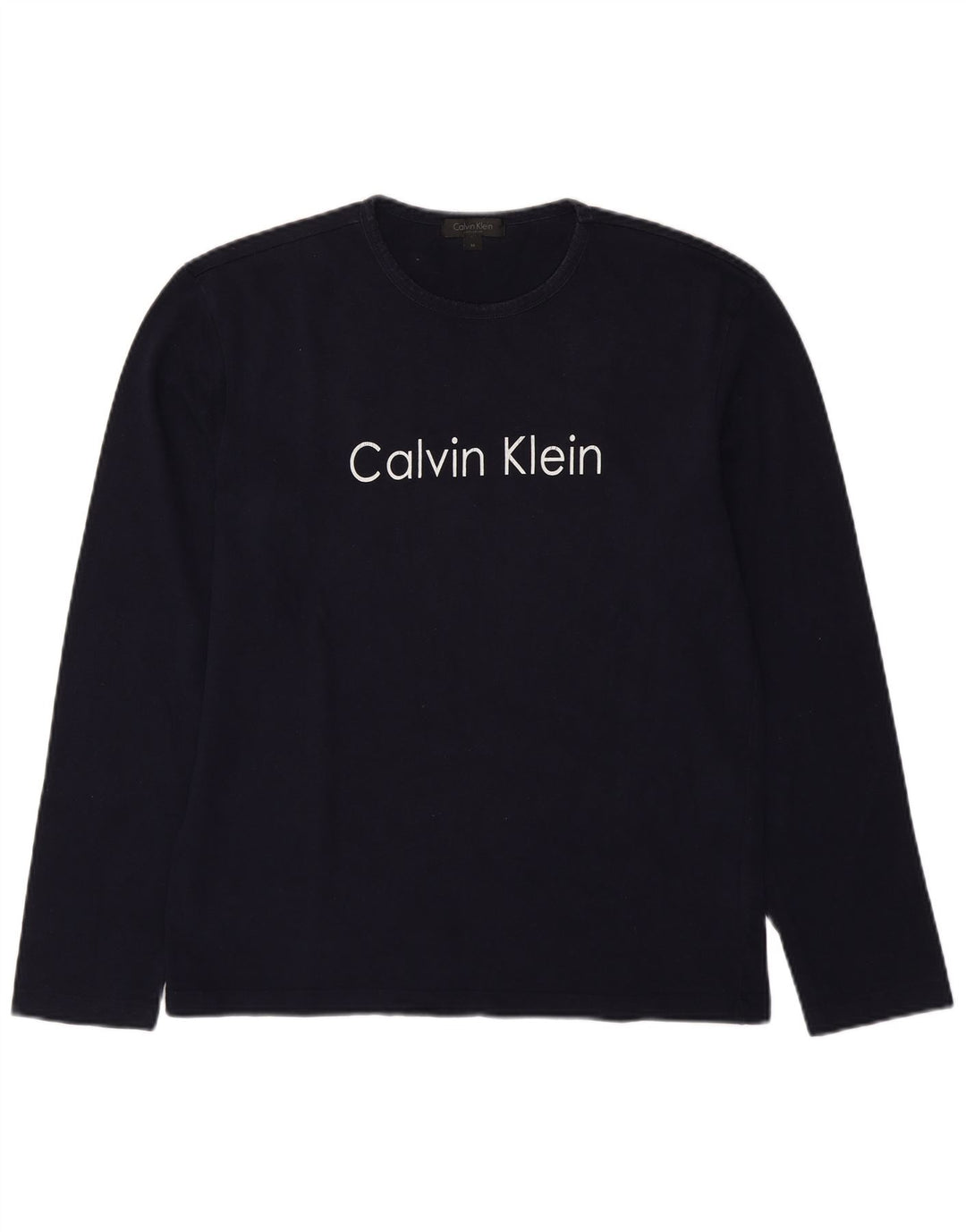 Calvin Klein Camiseta masculina gráfica manga comprida médio algodão azul marinho