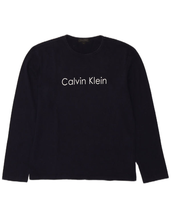 Calvin Klein Camiseta masculina gráfica manga comprida médio algodão azul marinho