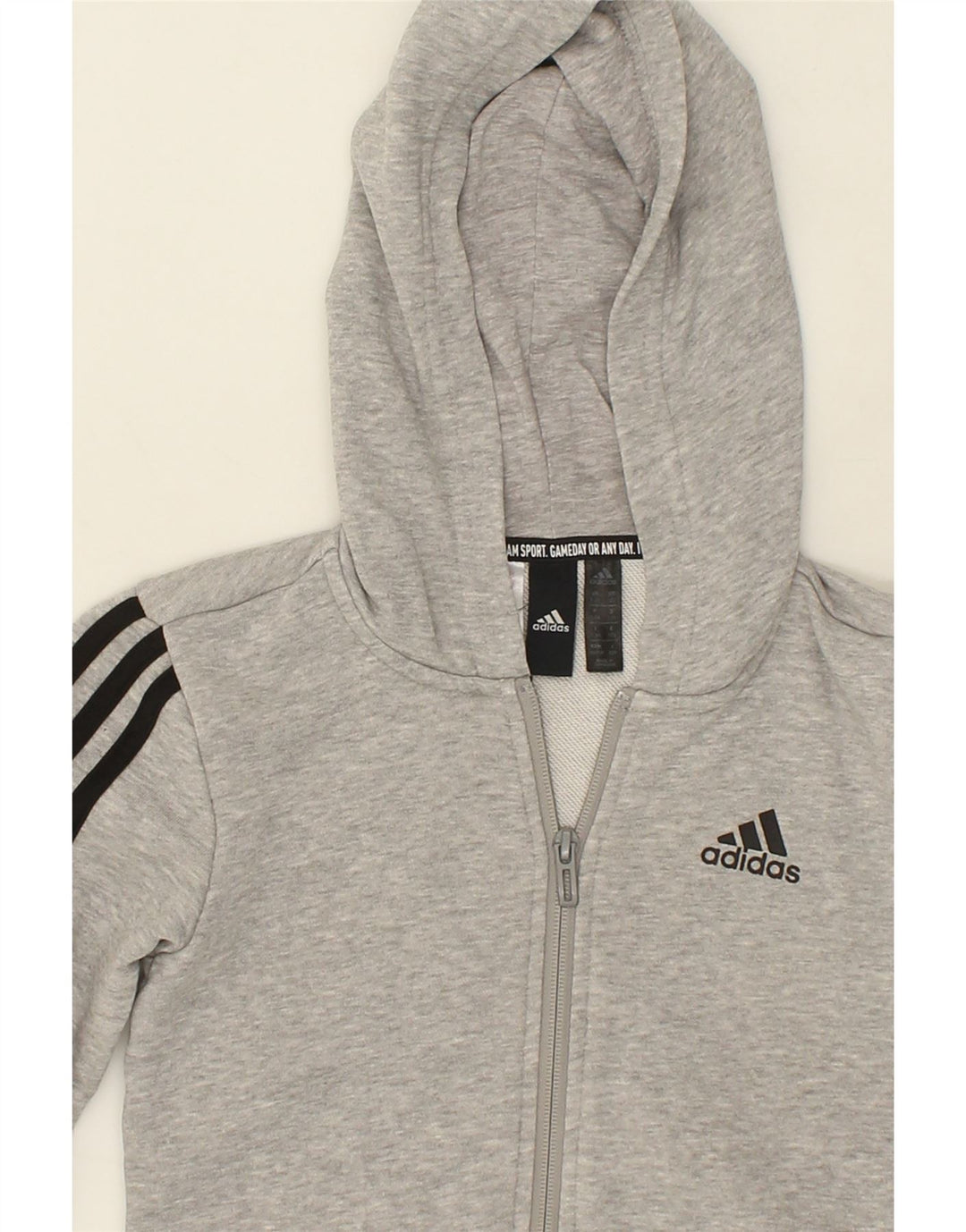 ADIDAS Boys Zip Hoodie Sweater 7-8 Years Grey Cotton Vintage Adidas and Second-Hand Adidas from Messina Hembry 