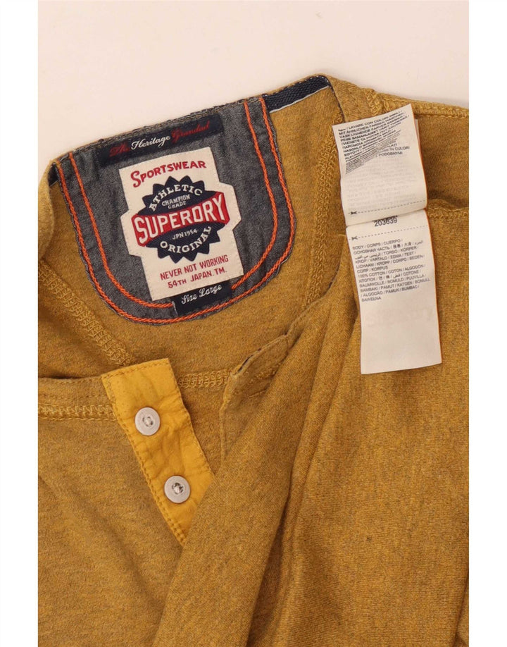 Superdry Mens Top Manga Longa Grande Algodão Amarelo
