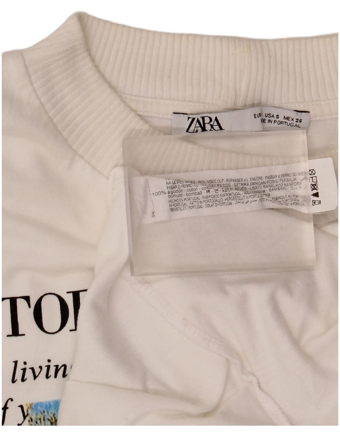 Zara Top gráfico feminino oversized manga comprida Reino Unido 10 algodão branco pequeno