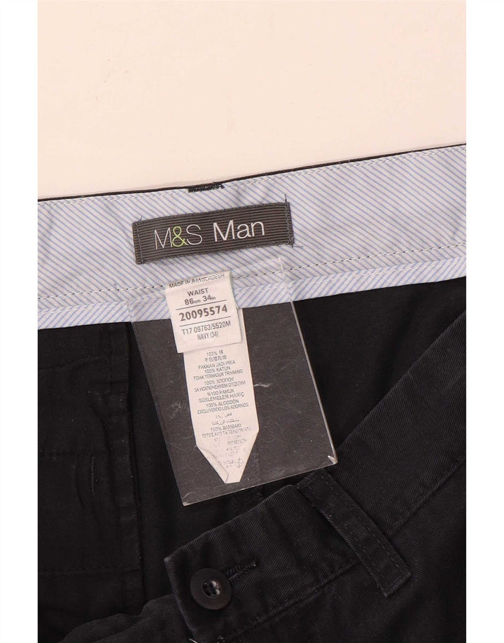 Shorts chino masculino Marks & Spencer W34 grande algodão azul marinho