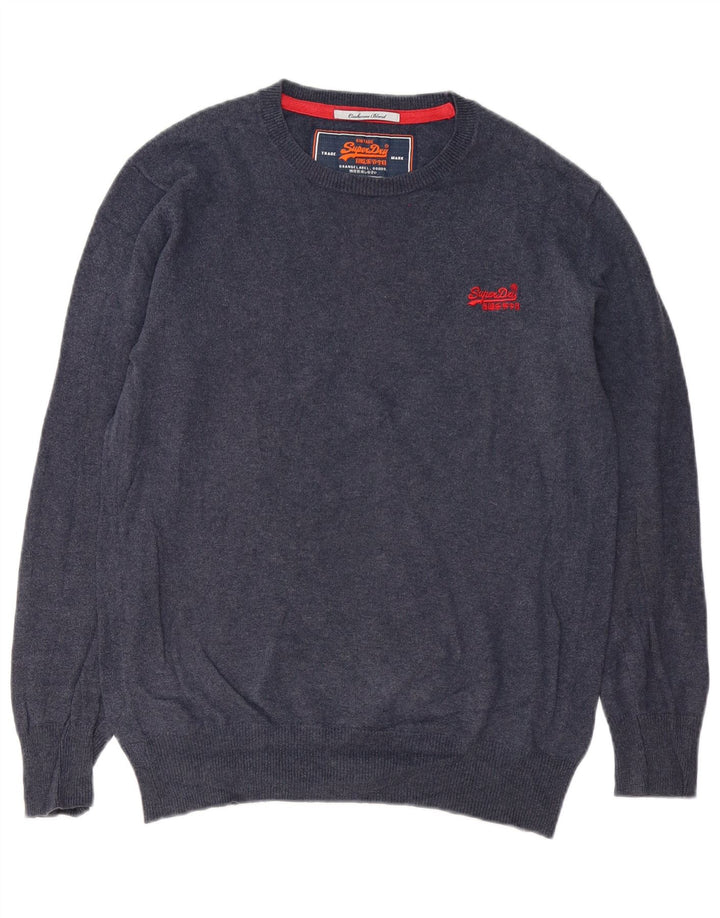 Suéter masculino Superdry com gola redonda, pequeno algodão azul marinho