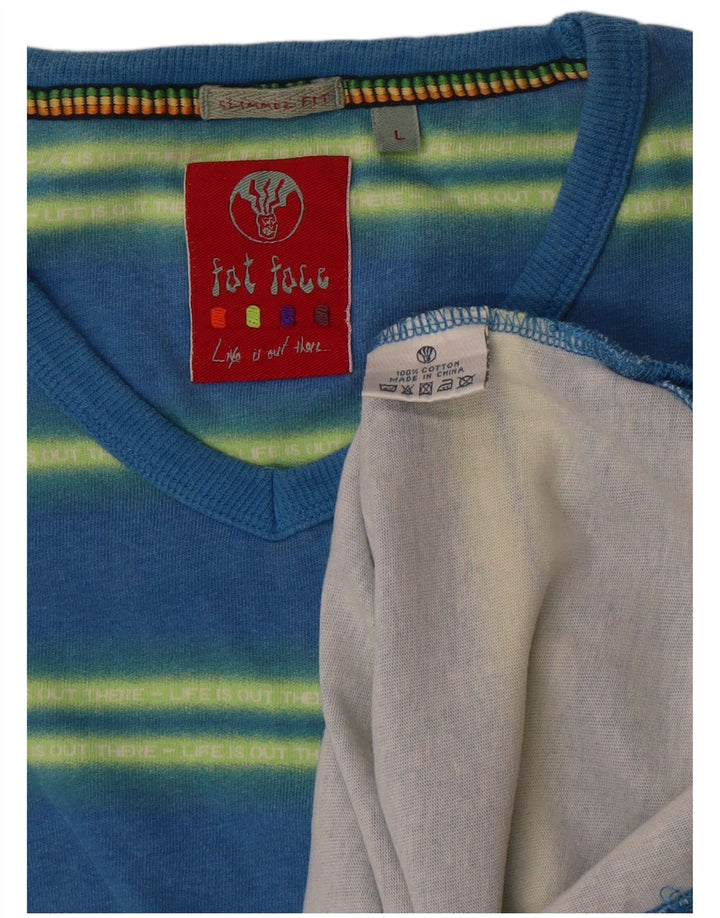 Camiseta masculina Fat Face Top grande algodão listrado azul