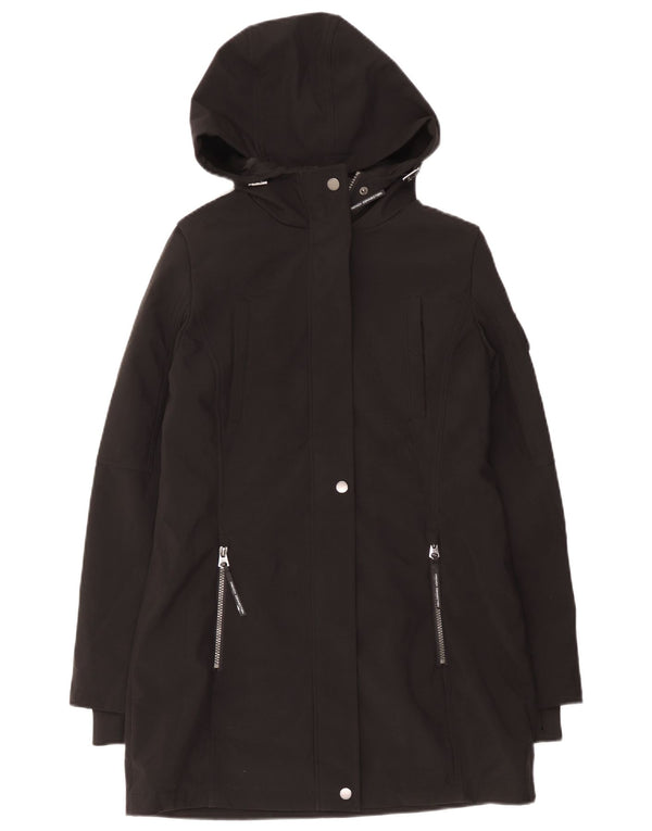 Jaqueta parka feminina com capuz French Connection UK 10 pequena preta