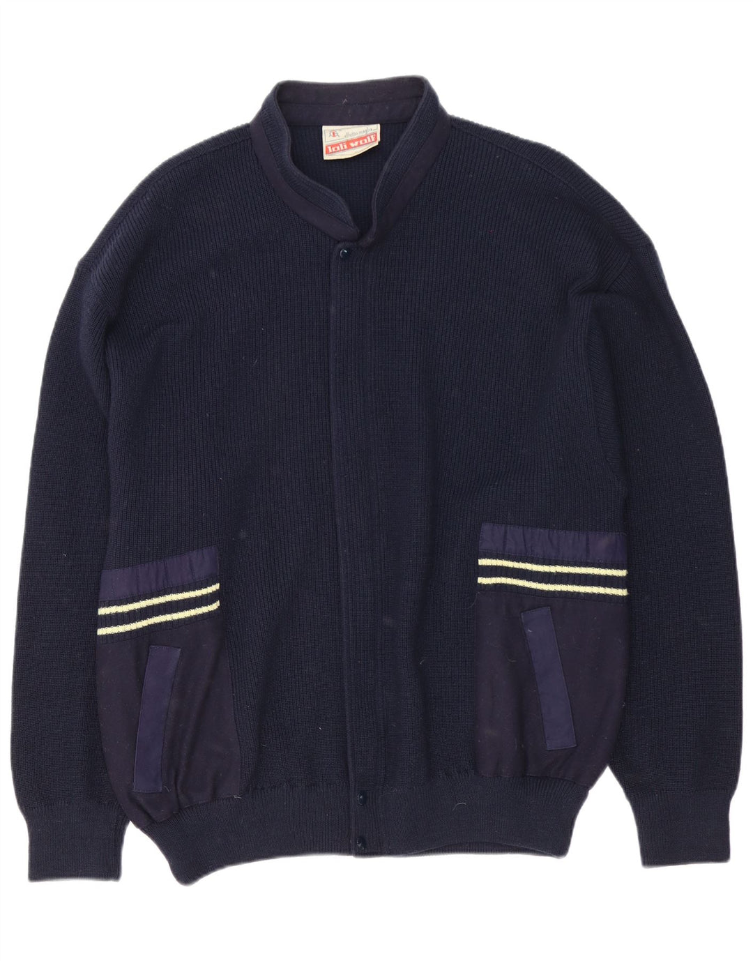 Suéter cardigã masculino Loli Wolf de ajuste regular de lã azul marinho médio
