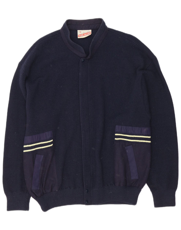 Suéter cardigã masculino Loli Wolf de ajuste regular de lã azul marinho médio