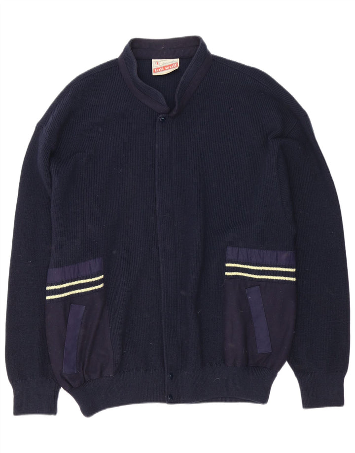 Suéter cardigã masculino Loli Wolf de ajuste regular de lã azul marinho médio