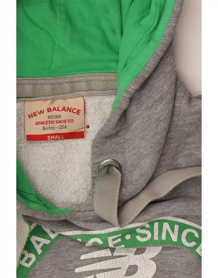NEW BALANCE Mens Graphic Hoodie Jumper Small Grey Cotton Vintage New Balance and Second-Hand New Balance from Messina Hembry 