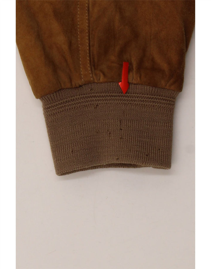 Jaqueta bomber masculina vintage de camurça Reino Unido 42 XL couro bege