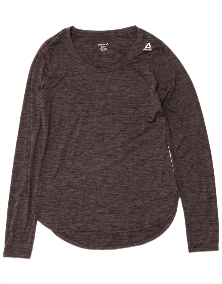 Top feminino REEBOK manga longa UK 10 poliéster manchado cinza pequeno