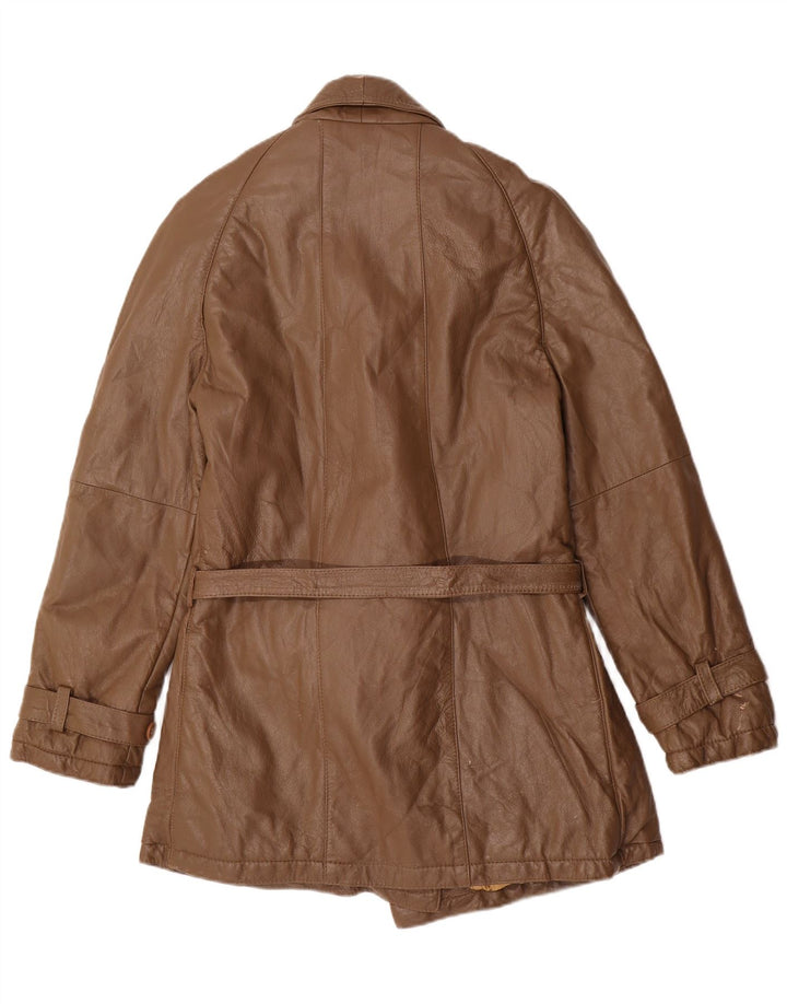 Casaco de couro militar feminino vintage Reino Unido 14 marrom médio