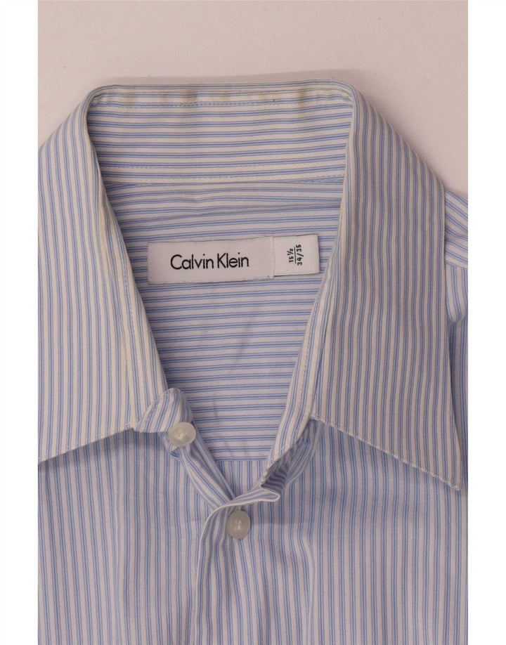 Camisa masculina Calvin Klein tamanho 15 1/2 algodão listrado azul médio