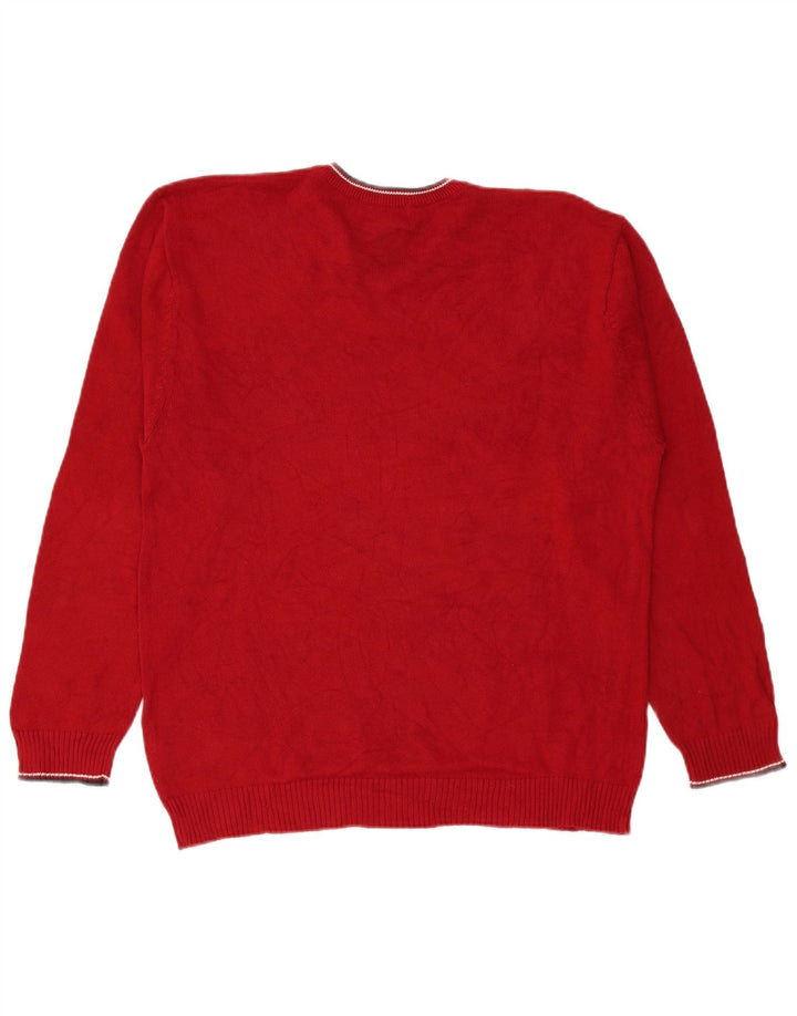 Suéter masculino Chaps com decote em V de algodão vermelho médio