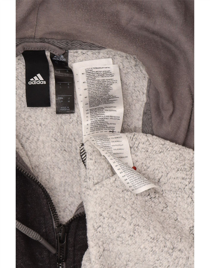 ADIDAS Mens Zip Hoodie Suéter Pequeno Algodão Cinza