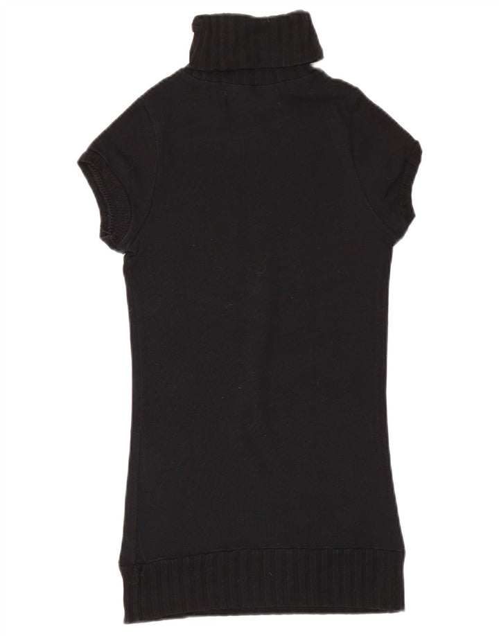 Suéter feminino Zara de manga curta com botão e gola redonda Reino Unido 8 pequeno preto