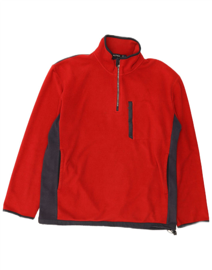Suéter de lã masculino Nautica com zíper e gola grande em poliéster vermelho colorblock