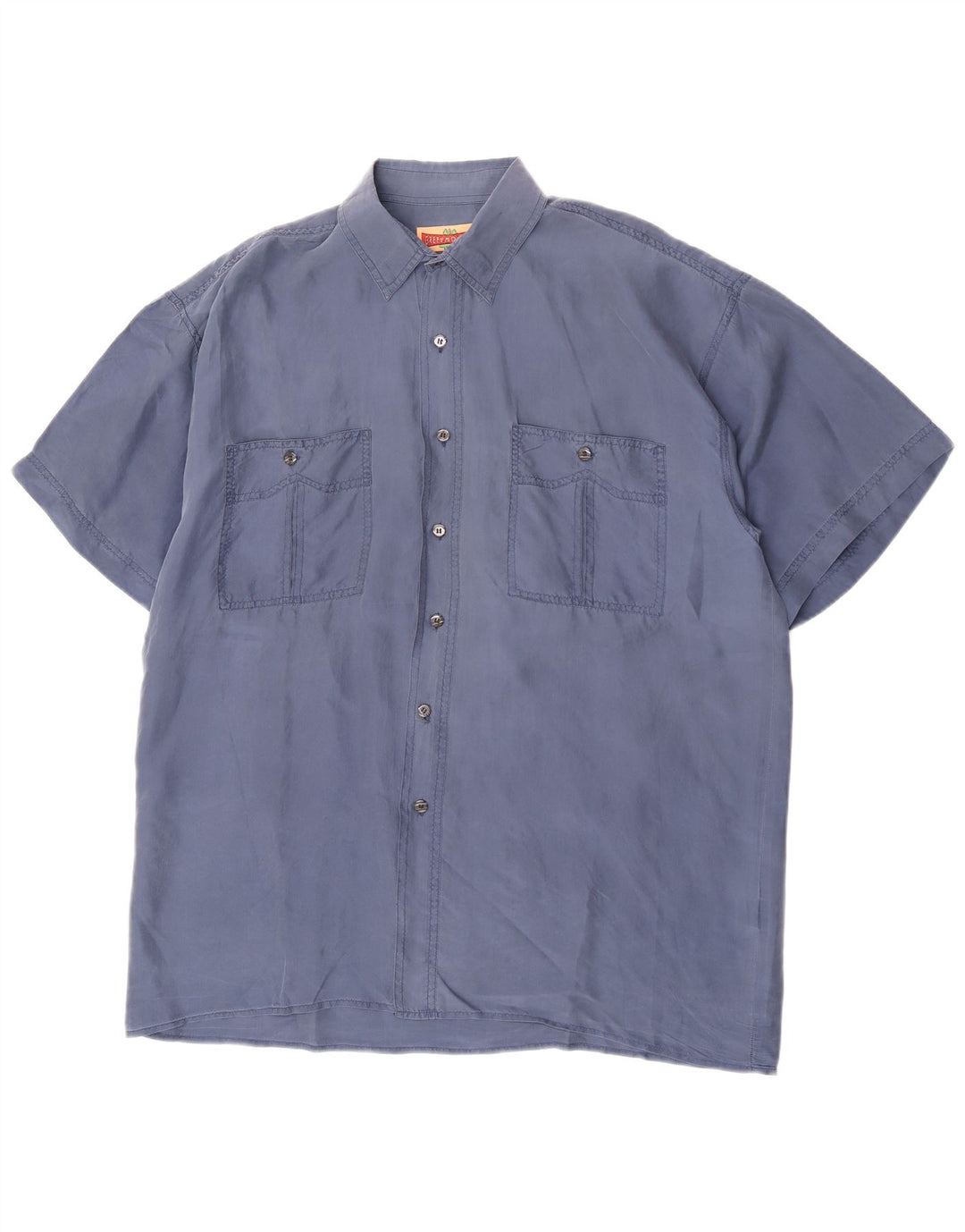 Camisa masculina vintage de manga curta grande azul de seda clássica