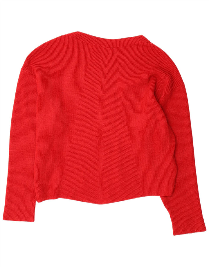 Zara Suéter feminino oversized com gola canoa Reino Unido 14 viscose vermelha média