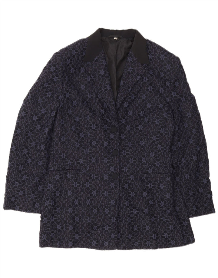 Jaqueta blazer feminina Carol com 3 botões IT 48 XL azul marinho floral poliamida