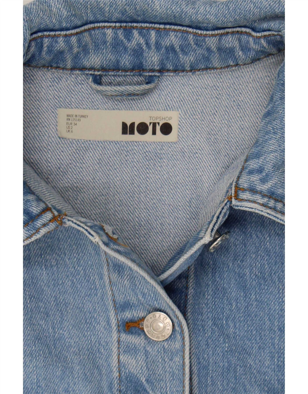Jaqueta jeans feminina Topshop colheita oversized Reino Unido 6 XS azul algodão