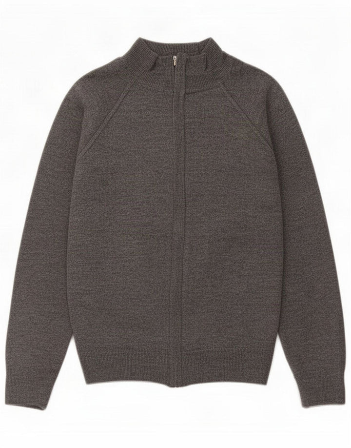 Zara Suéter Cardigan Masculino Grande Lã Cinza