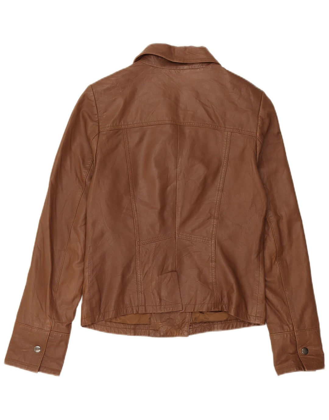 Jaqueta de couro feminina Reiss Crop UK 10 couro marrom pequeno