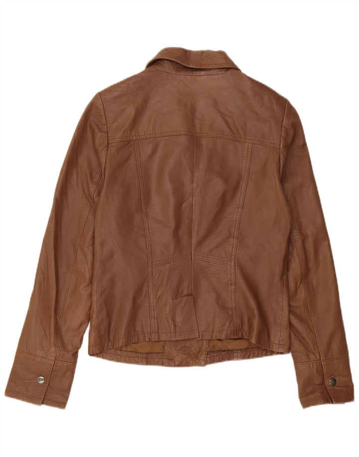 Jaqueta de couro feminina Reiss Crop UK 10 couro marrom pequeno