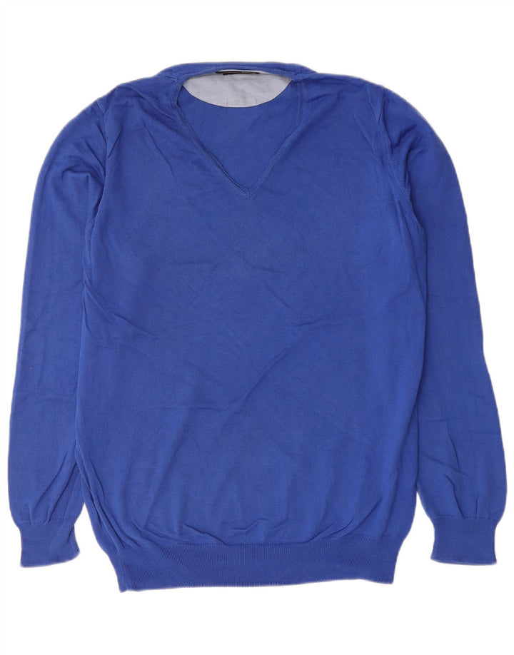 Suéter masculino Zara com decote em V grande algodão azul
