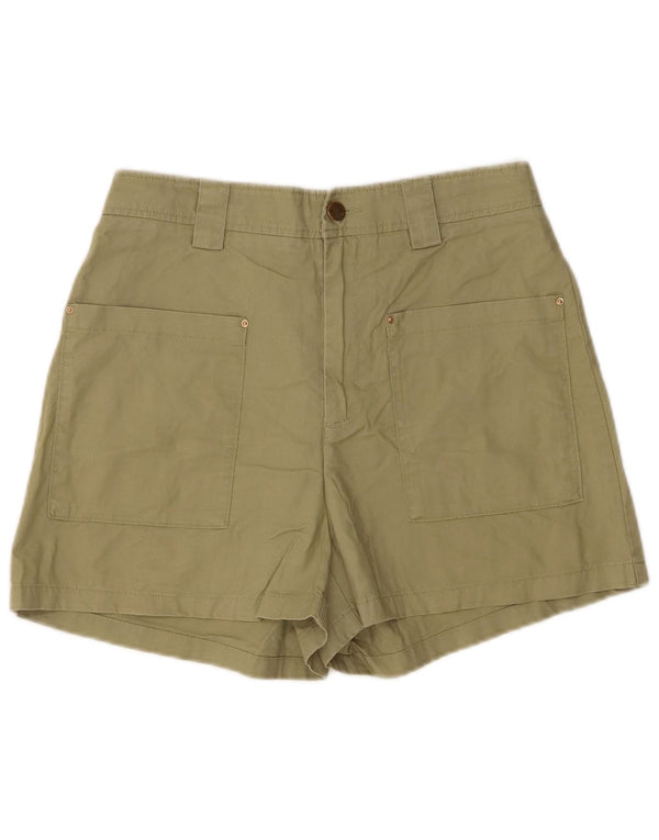Zara Shorts feminino de cintura alta pequeno W26 algodão cáqui