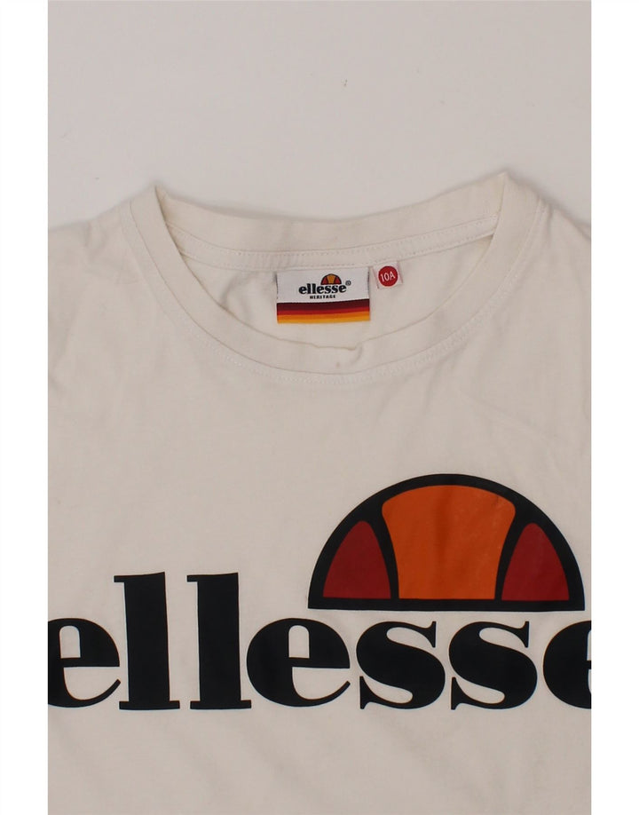 ELLESSE Boys Heritage Graphic T-Shirt Top 9-10 Years White Cotton Vintage Ellesse and Second-Hand Ellesse from Messina Hembry 