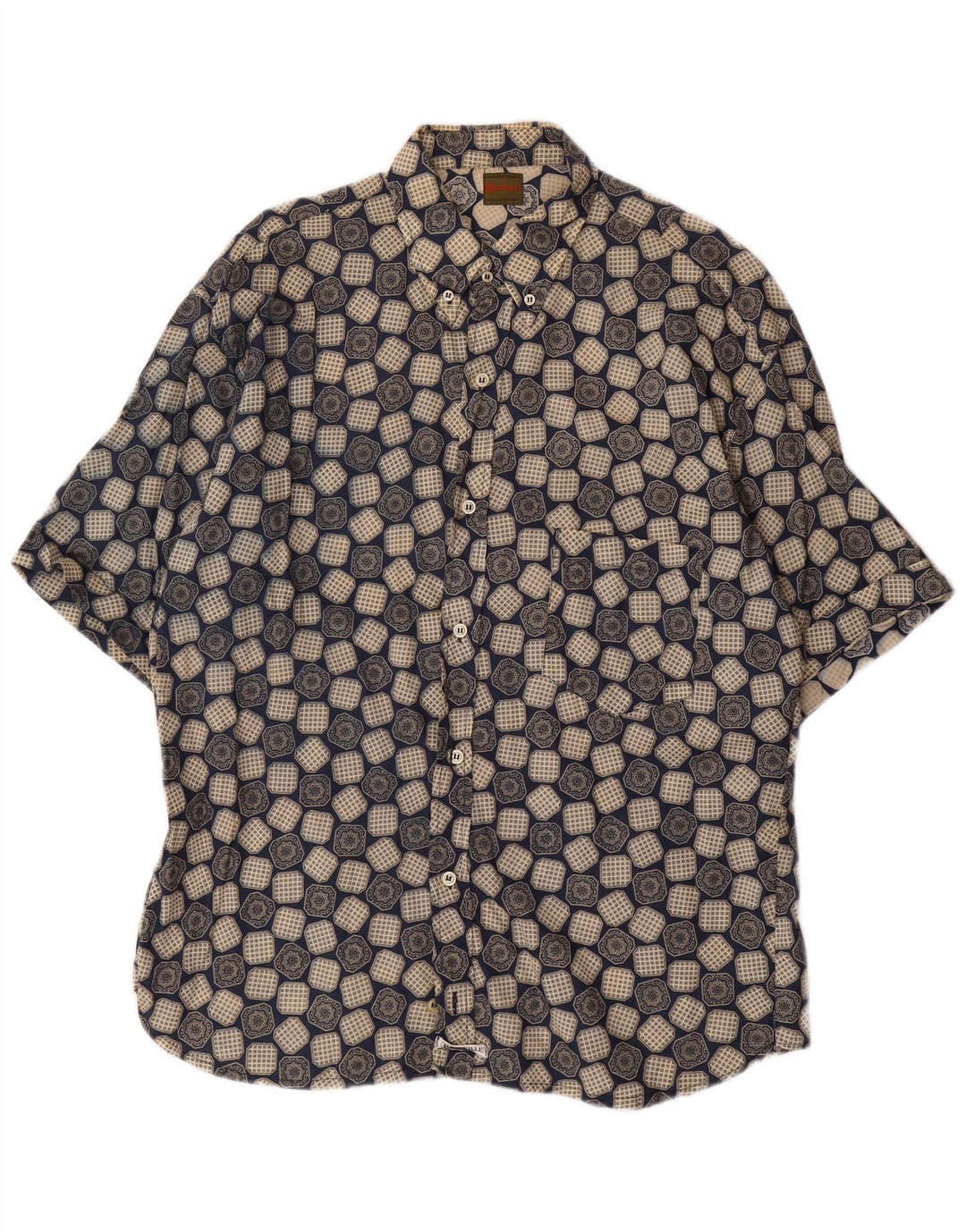 Camisa masculina de manga curta Boneville grande azul geométrica