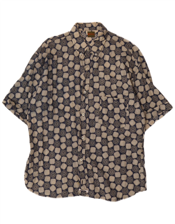Camisa masculina de manga curta Boneville grande azul geométrica