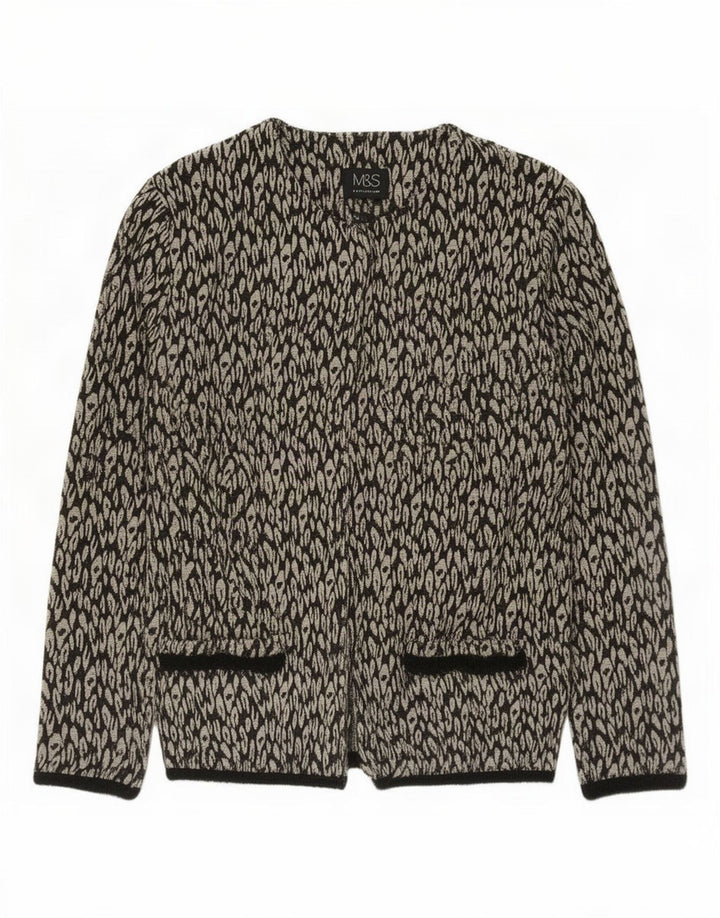 Jaqueta blazer aberta feminina Marks & Spencer UK 8 pequena estampa animal preta