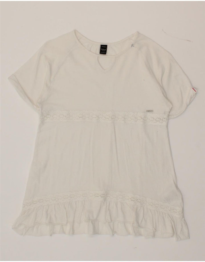 REPLAY Girls A-Line Dress 7-8 Years White Cotton Vintage Replay and Second-Hand Replay from Messina Hembry 