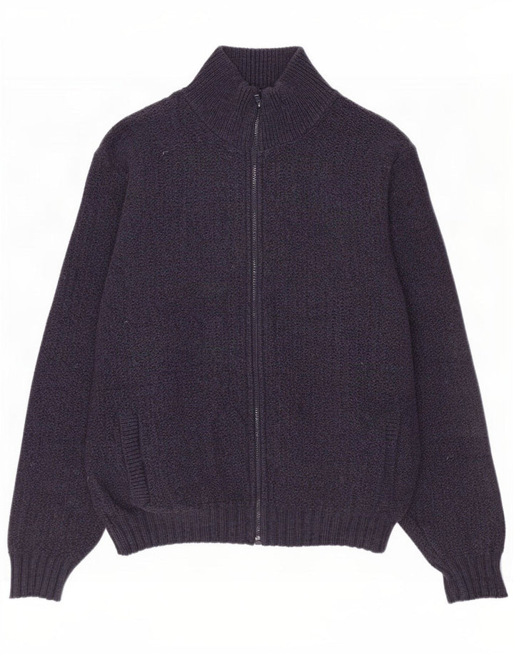 Suéter cardigã masculino L.L.Bean grande lã azul marinho