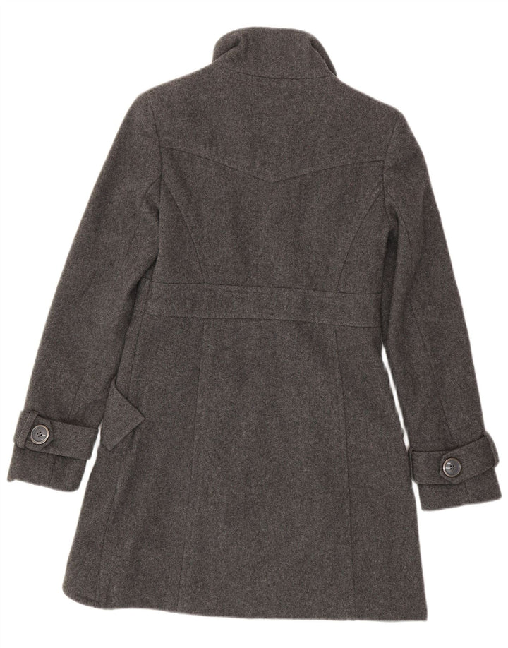 Casaco feminino Buffalo Double Breasted Reino Unido 6 XS lã manchada cinza
