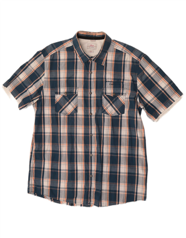 S.Oliver Camisa masculina de manga curta slim fit 2XL algodão xadrez azul