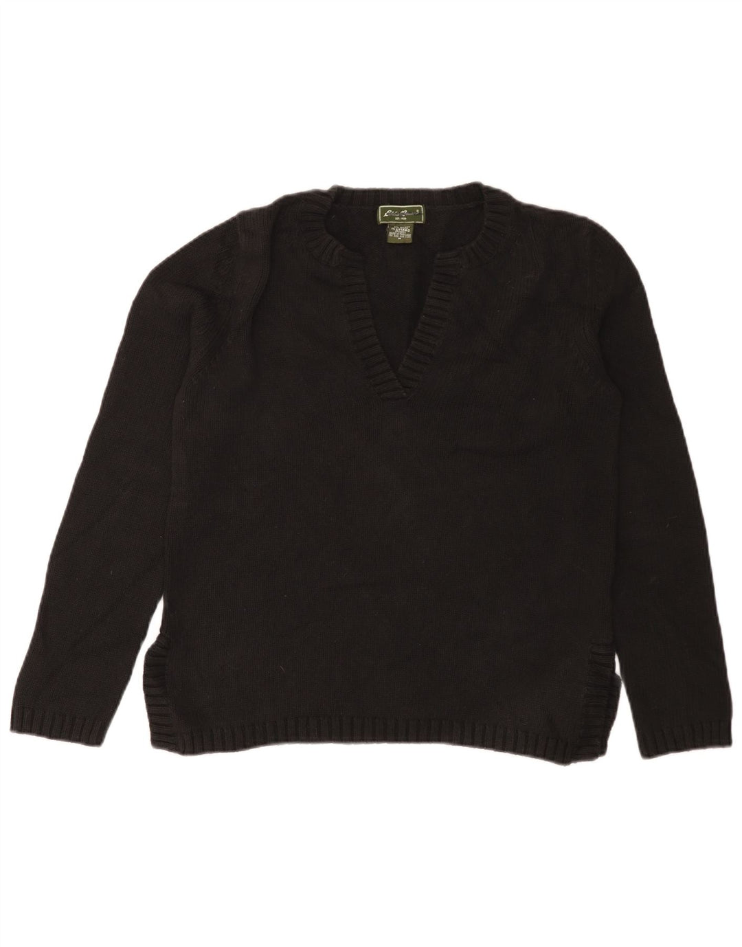 Suéter feminino Eddie Bauer com decote em V Reino Unido 14 algodão preto médio