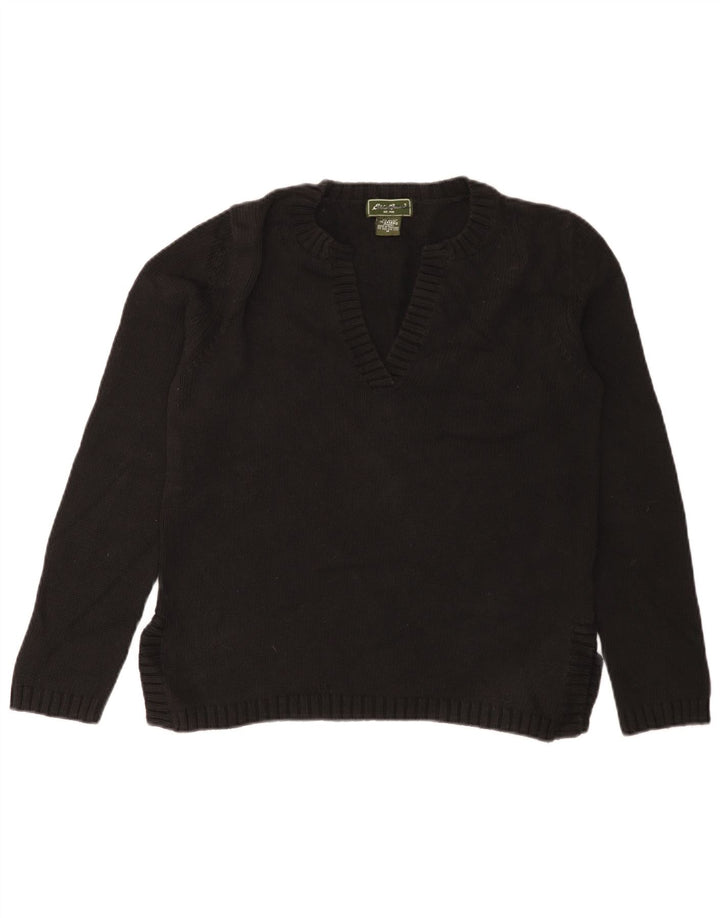 Suéter feminino Eddie Bauer com decote em V Reino Unido 14 algodão preto médio