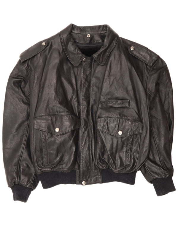 Jaqueta de aviador de vôo de couro masculino vintage IT 52 XL Exército de couro preto