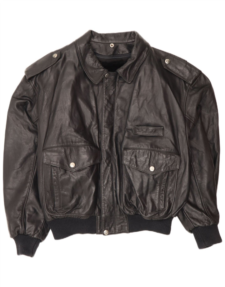 Jaqueta de aviador de vôo de couro masculino vintage IT 52 XL Exército de couro preto